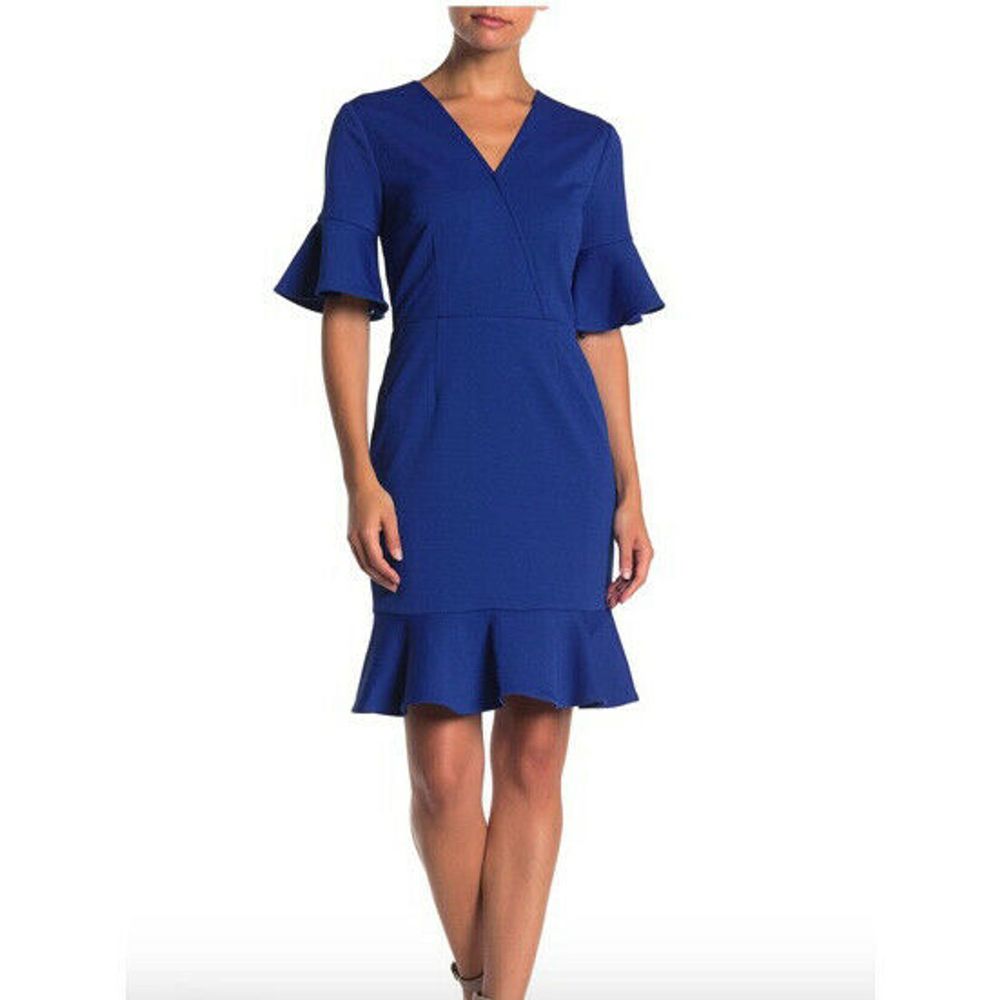 Trina Turk Quest Ruffle Trim Crepe Dress Blue NWT